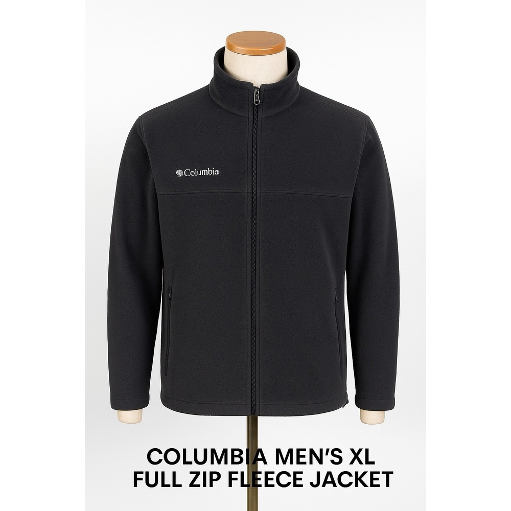 Columbia Men's XL Full Zip Fleece Jacket Black Soft Warm Outdoor Layer WM6113 - Picture 2 of 11